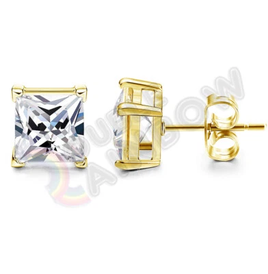 925 Sterling Silver Stud Earrings Men Women 3,4,5,6,7,8,10mm CZ Square - Image 1 of 4