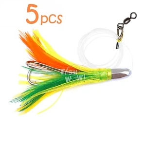 5pcs 4.5" Bullet Super Hex Jet Head Rig Feather Double hooks Green Orange Yellow - Picture 1 of 4
