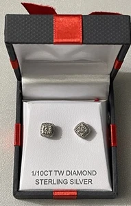 1/10 CT. T.W. Genuine Diamond Stone Stud Earrings in Sterling Silver NIB - Picture 1 of 9