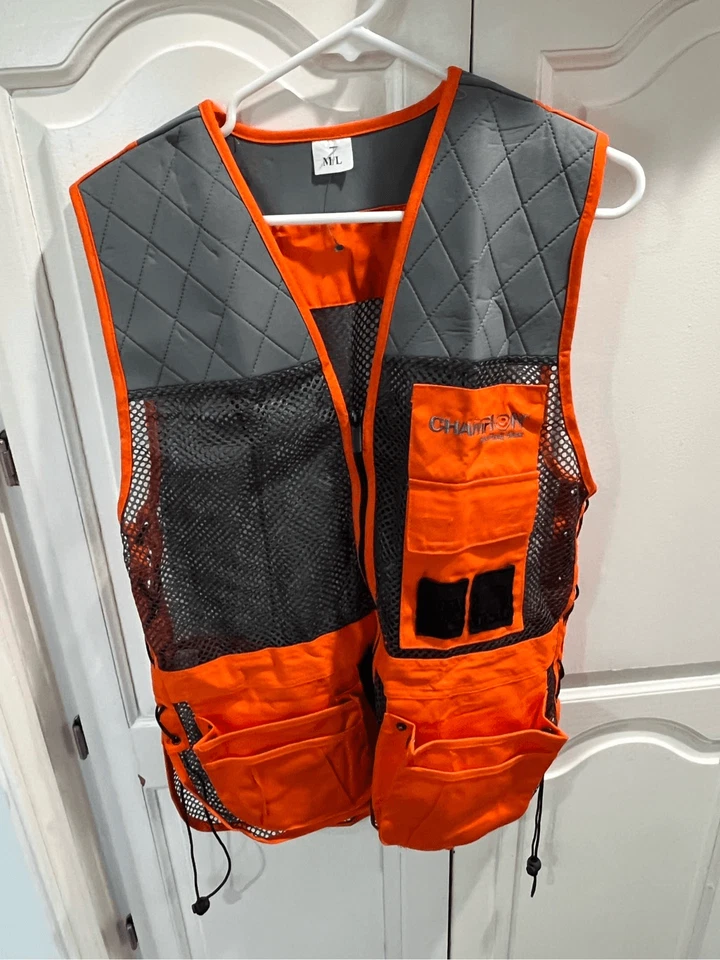 Champion Shooting Gear Vest Mens Size Medium Grey Orange Sporting Clays Trap - Image 1 of 4