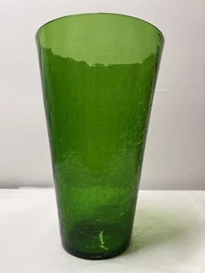 Large Blenko Dark Green Crackle Glass Beaker Vase. Mid Century Modern. MCM. - Picture 1 of 8