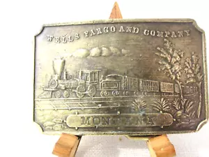 Vintage Wells Fargo & Co. Montana Train Engine Brass Belt Buckle 1970 - Picture 1 of 4