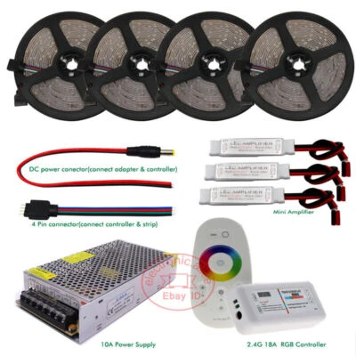 DC12V 5050 RGB RGBW LED strip +2.4G RF RGB controller+Power+Amplifier kit 5-30M - Image 1 of 4