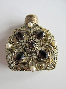 Vintage GABLONZ Bohemian Glass MINI PERFUME BOTTLE glass DAUBER Metal Frame - Picture 1 of 5