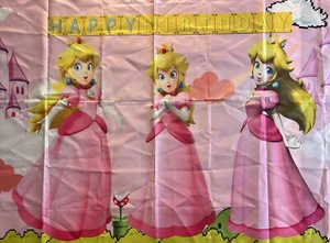 Princess Peach Backdrop Birthday Banner for Princess Peach Birthday Party - New - Picture 1 of 2