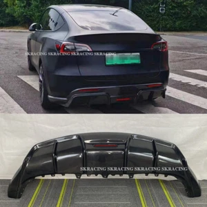 FIT FOR 2020-2023 TESLA MODEL Y REAL CARBON FIBER REAR BUMPER DIFFUSER LIP W/LED - Picture 1 of 23