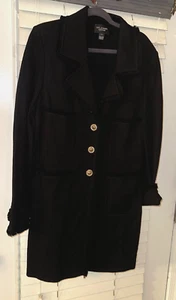 Auténtica CHAQUETA/VESTIDO ST. JOHN CAVIAR Tejido Negro con Bordes con Flecos (Talla 18) - Imagen 1 de 8
