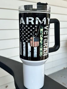 40 Oz Tumbler Cup With Handle Army Veteran - Picture 1 of 2