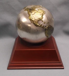 high relief metal unique globe loose wood block desk decor FREE lettered plate - Picture 1 of 4