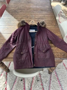 BARBOUR Girls TURN Waxed Faux Fur Trim Hood Coat Merlot XL (12-13) MSRP$290 - Picture 1 of 8