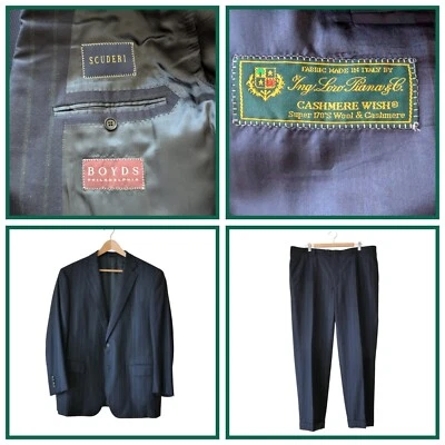 SCUDERI para Boyds Talla 48R? Traje Loro Piana Mezcla Lana Cachemira Rayas Verde Marino Foto 1 de 4