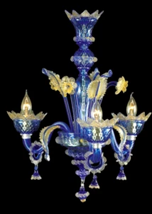 Lampadario soffitto in Vetro di Murano con oro 24K Fatto a mano in Italia 3 Luci - Picture 1 of 7