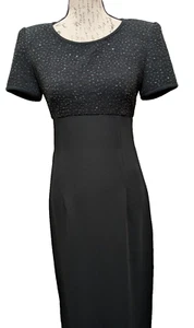 DW3 David Warren Dress  4  Black Sheath Midi Sparkle Bodice Solid Skirt Vintage - Picture 1 of 9