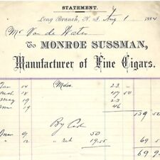 1884   Monroe Sussman Cigar Manufacturer Long Branch New Jersey NJ Tobacco