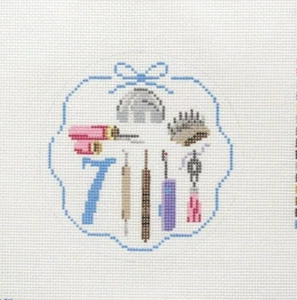 Lauren Bloch Twelve Days Needlepoint #7 Ornament Handpainted Needlepoint Canvas - Picture 1 of 1