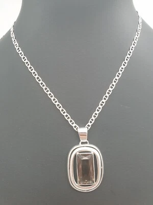 925 Argento Catena & 835 Ciondolo Con Topazio / Vero Argento/41,0cm/15,4g - Immagine 1 di 4