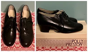 Vintage 1960s Polly Preston Oxford Wingtip Heels Shoes Black Sz 5 NEW Old Stock - Picture 1 of 9
