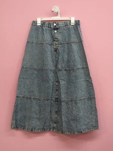 A-Linie Patchwork hohe Taille Lagenlook Nähte Denim langer Rock große Acid Wash - Bild 1 von 6