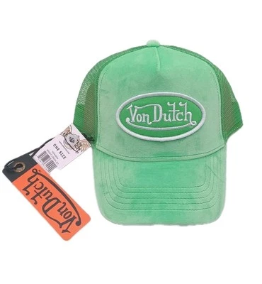 Camionero de terciopelo Von Dutch verde lima aplastado bordado para mujer/hombre unisex  Foto 1 de 4