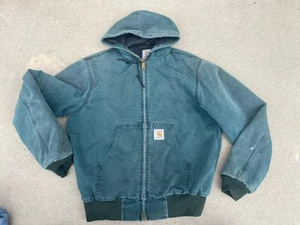VTG Carhartt Active Jacket Medium JQ243 Hunter Green HTG Distressed 1994 Rare - Picture 1 of 8