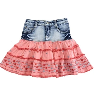 Zana.di Girls Denim Pink Ruffle Skirt Embellished Sequins & Embroidered Size 7 - Picture 1 of 10