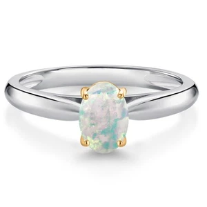 10K White and Yellow Gold White Opal Solitaire Engagement Ring For Women (1.00 - Picture 1 of 4
