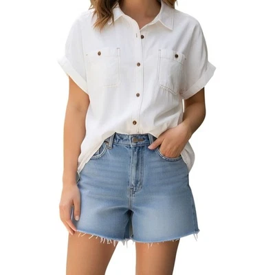 Tommy Bahama Top 女式 M Costal 斜纹领短袖白色海滩 — 第 1/4 张图片