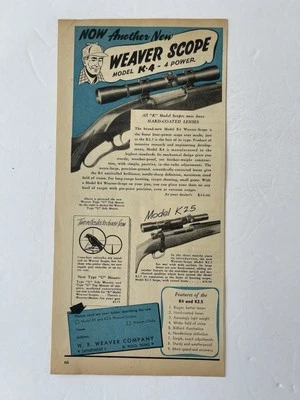 Vintage 1946 Print Ad Weaver Scopes K4 & K2.5 Models Advertisement - Изображение 1 из 2
