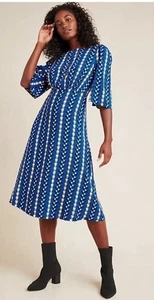 The Odells Marjorie Geo Midikleid Größe Medium Blau Anthropologie Geometrisch - Bild 1 von 3