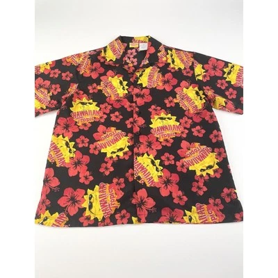 Hawaiian Shirt Men’s Medium Floral Tropic Red Black Yellow Hibiscus Aloha Camp - Image 1 of 4