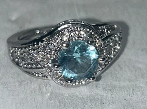 BLUE TOPAZ STERLING SILVER with cis .925 Ring Size 6 - Picture 1 of 6