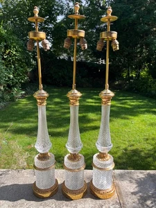 Baccarat Glass Crystal Lamp France Vintage Table Lamp 35" Gilt Bronze One Of 3 - Picture 1 of 17