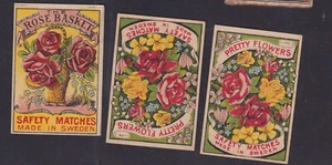 3 Ancienne étiquette Allumettes Suède BN182850 Fleurs - Picture 1 of 1