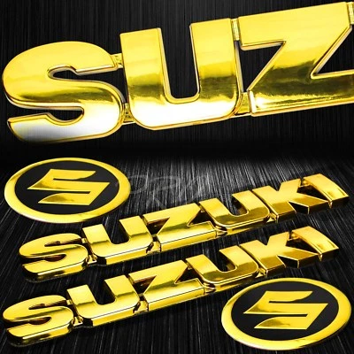 6" 3D 4mm Grueso Emblema + 2.125" Logo Suzuki Carenado Insignia Calcomanía Cromo Dorado Foto 1 de 4
