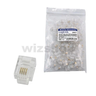 Connettore Plug RJ10 4P4C cavo telefono telefonico Modulare Fax 10 50 100 pezzi - Immagine 1 di 4