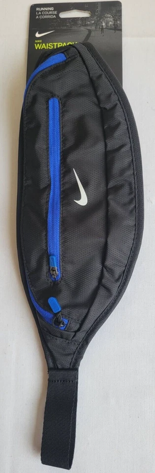 Nike Running Waistpack Fanny Pack Adjustable Unisex Black Blue W 2 Zip Pockets
