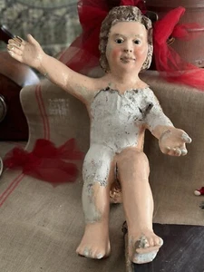 Antico Gesù Bambino in legno - occhi in vetro - Foto 1 di 19