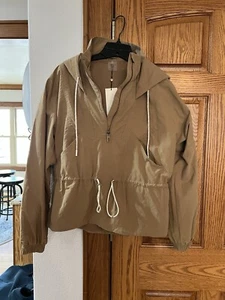 CALIA Carrie Hooded Underwood Woven Windbreaker Ruched Jacket Tan Brown Nwt New - Picture 1 of 3