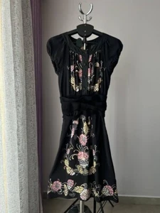 MISSONI VALENTINO 100% SILK DRESS BUTTON FLORAL SHORT SLEEVE WOMENS LADIES - Picture 1 of 12