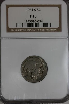 1921-S .05 NGC F15   Buffalo Nickel,Indian nickel - Image 1 of 2