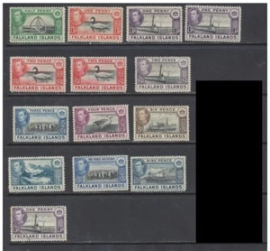 Falkland Island Stamps: 1938: SG146;147a;148/51;153/5;157;158b CV £86.5 - Picture 1 of 10