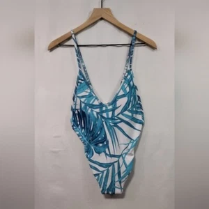 NEW Cupshe Palm Leave One Piece Swimsuit Womens L Green Beach Vacation Retro - Picture 1 of 9
