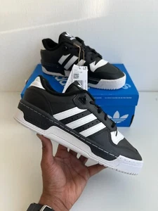 Adidas Rivalry Low Men Trainers Black White Leather Sneakers Size UK 7 ,9 BNIB - Picture 1 of 9