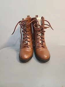 Tommy Hilfiger Women's Brown Block Heel Ankle Boots Booties Lace Up Size 9M - Picture 1 of 6