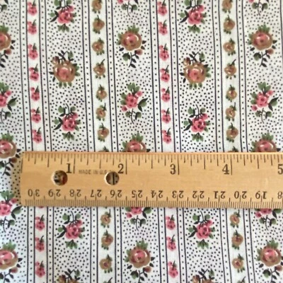 BTY Vintage Micro Floral Stripe Fabric Cotton Print Manes - Image 1 of 4