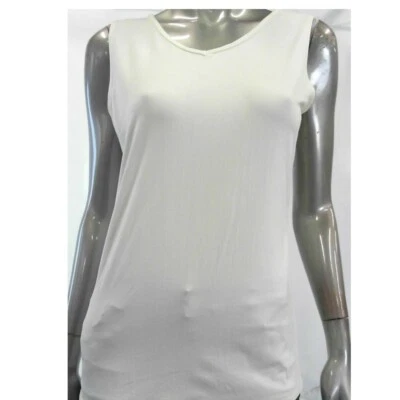 Elementz Women Top Blouse T Shirt S Ivory Stretch Sleeveless Solid Tank Reverse - Image 1 of 2