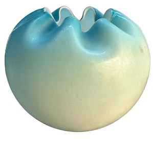 Mt Washington White Faded to Blue Satin Glass Crimped Rose Bowl Vase - Picture 1 of 4