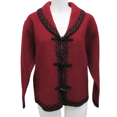 Cárdigan Sarah Spencer Vintage Pequeño Lana 100% Chaqueta Toggles Borgoña LEER Foto 1 de 4