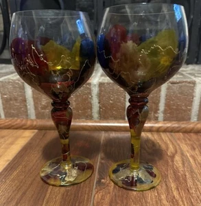Set of 2 Wine Glasses ART Curtea Sticlarului  Handblown  Euroglass Romania HTF - Picture 1 of 6