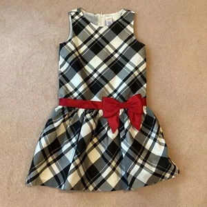 GYMBOREE HOLIDAY SEASON/ PARTY DRESS, 10, BLACK/ WHITE PLAID,RED BOW,LINED - Picture 1 of 4